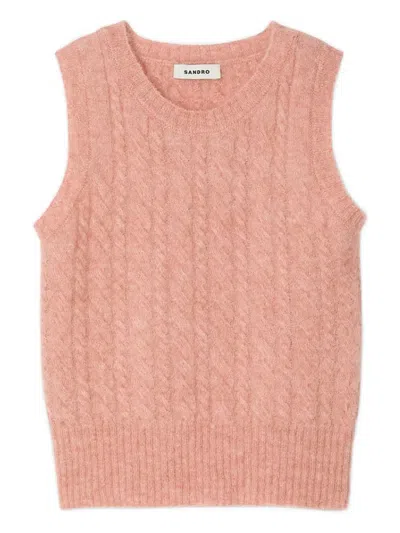 Sandro Cable-knit Sleeveless Vest In Pink
