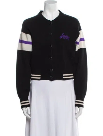 Pre-owned Sandro Cable Knit Striped Bomber Jacket In Black