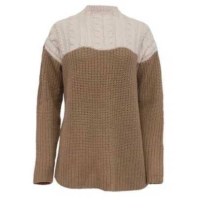 Sandro Cable Knit Sweater In Brown Wool