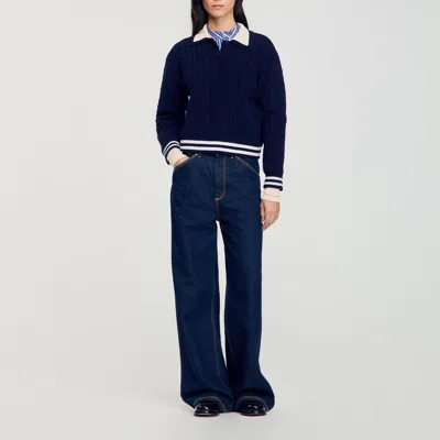 Sandro Cable Knit Sweater In Blue