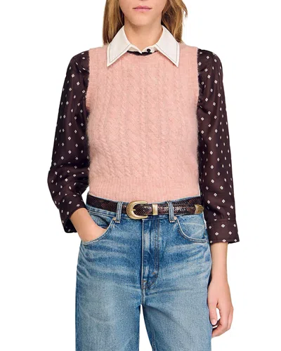 Sandro Cable Knit Sweater Vest In Pink
