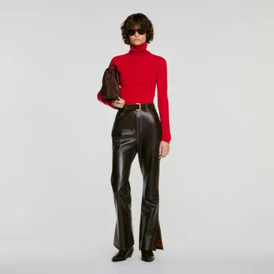 Sandro Cable Knit Turtleneck Sweater In Red