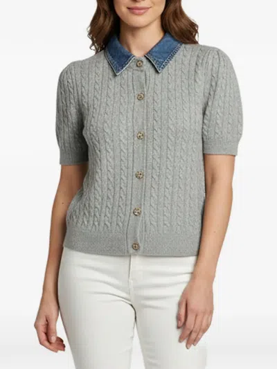Pre-owned Sandro Cable-knit Cardigan In Gray