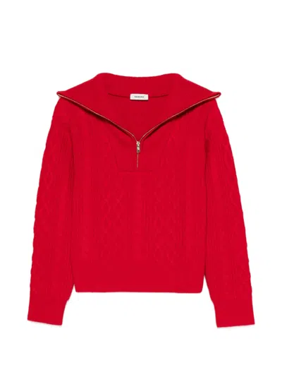 Sandro Cable-knit Quarter-zip Sweater In Red