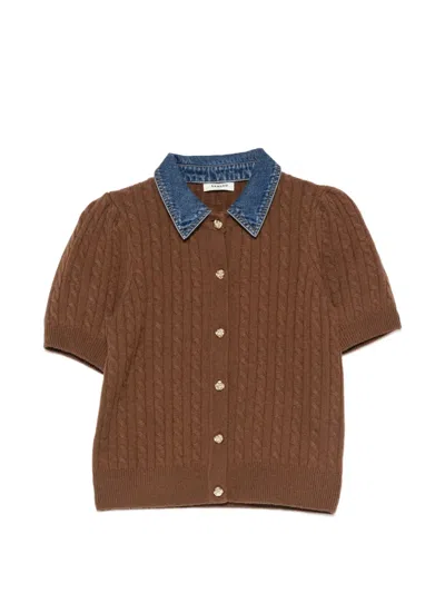 Sandro Cable-knit Short-sleeve Cardigan In Brown