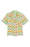 Sandro Caledonia Circle Print Short Sleeve Silk Button-up Shirt In Multi