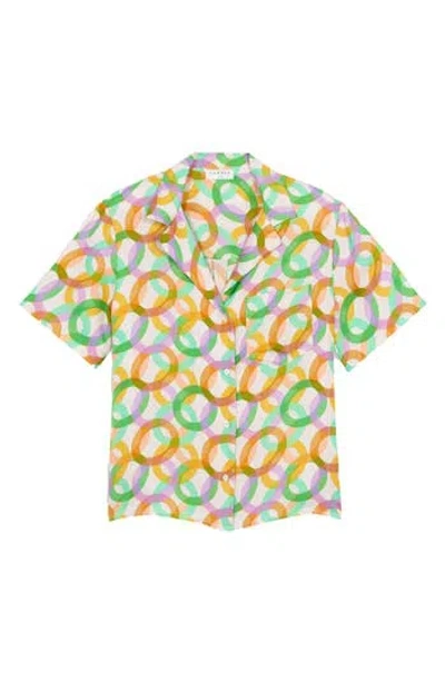Sandro Caledonia Circle Print Short Sleeve Silk Button-up Shirt In Multi