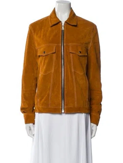 Pre-owned Sandro Calf Leather Jacket In Orange
