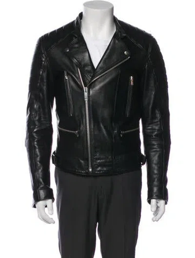 Pre-owned Sandro Calf Leather Moto Jacket In Green