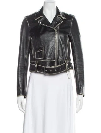 Pre-owned Sandro Calfskin Biker Jacket In Black