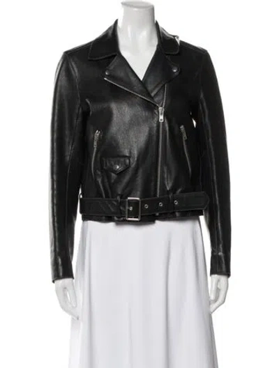 Pre-owned Sandro Calfskin Biker Jacket In Black