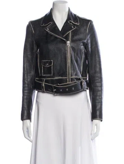 Pre-owned Sandro Calfskin Biker Jacket In Black