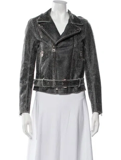 Pre-owned Sandro Calfskin Biker Jacket In Black