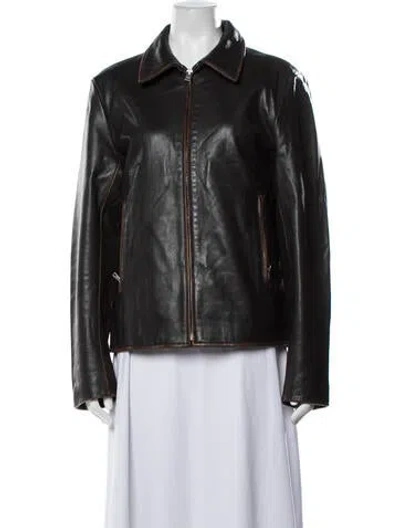 Pre-owned Sandro Calfskin Biker Jacket In Black