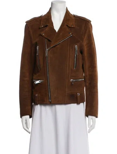 Pre-owned Sandro Calfskin Biker Jacket In Brown