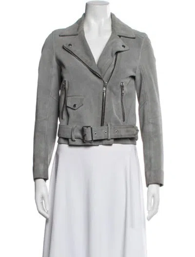Pre-owned Sandro Calfskin Biker Jacket In Grey
