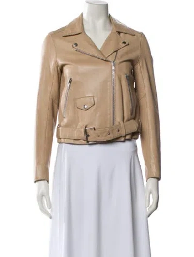 Pre-owned Sandro Calfskin Biker Jacket In Neutral