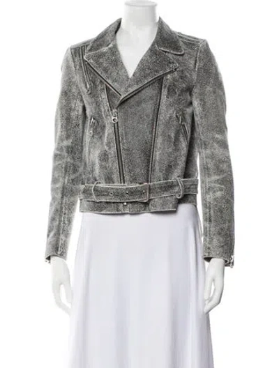 Pre-owned Sandro Calfskin Biker Jacket In Neutrals