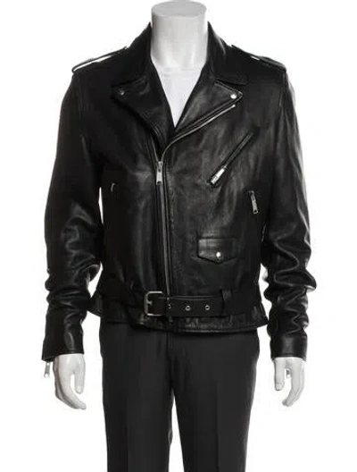 Pre-owned Sandro Calfskin Moto Jacket In Black