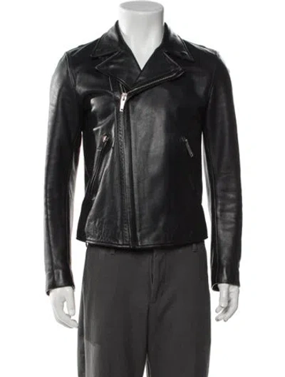 Pre-owned Sandro Calfskin Moto Jacket In Black