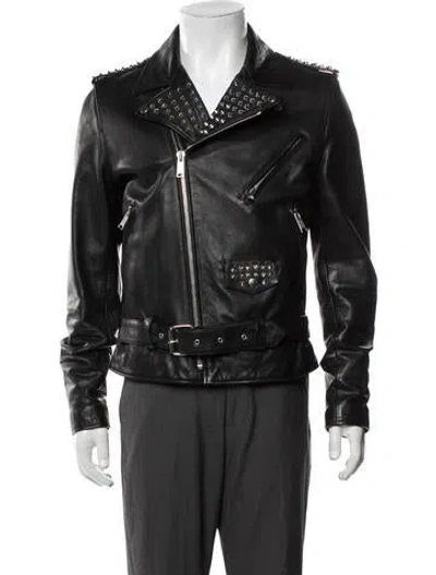 Pre-owned Sandro Calfskin Moto Jacket In Black