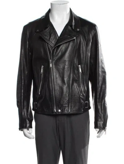 Pre-owned Sandro Calfskin Moto Jacket In Black
