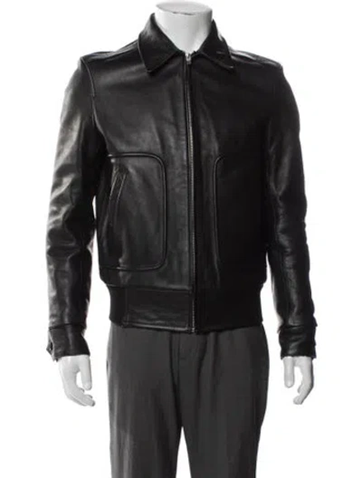 Pre-owned Sandro Calfskin Moto Jacket In Black