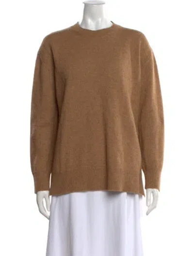 Pre-owned Sandro Camel Leather Crew Neck Sweater In Brown