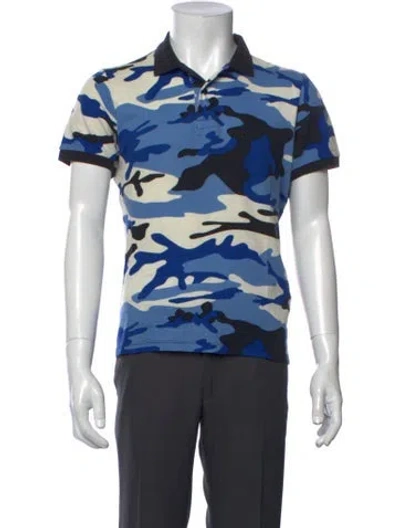 Pre-owned Sandro Camouflage Print Collar Polo Shirt In Blue
