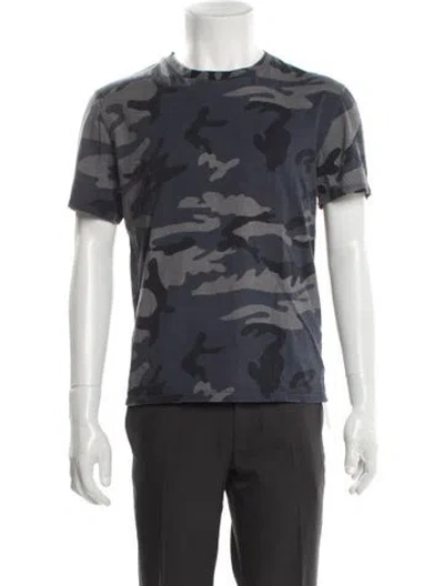 Pre-owned Sandro Camouflage Print Crew Neck T-shirt In Blue