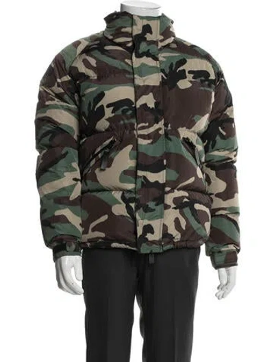 Pre-owned Sandro Camouflage Print Puffer Coat In Green