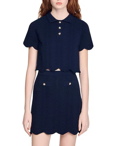 Sandro Decorative Knit Polo-neck Sweater In Blue