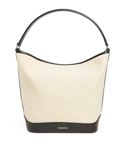 Sandro Canvas-leather Tangoso Bucket Bag In Beige