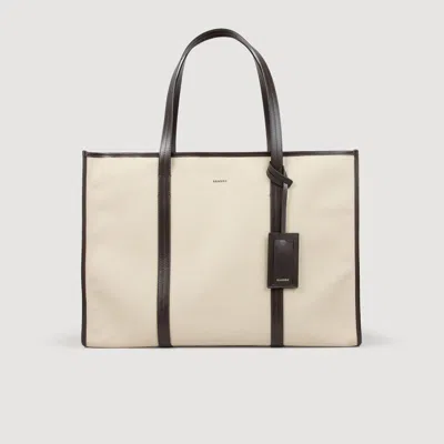 Sandro Canvas Shopping Bag In Beige