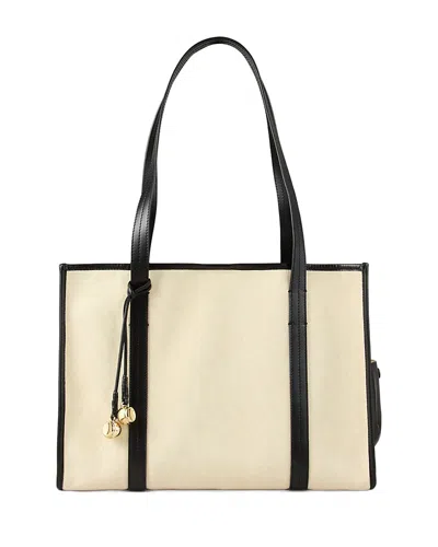 Sandro Canvas Shopping Tote In Ecru/black