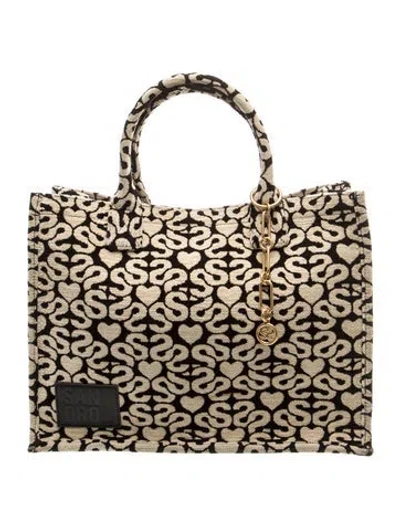 Pre-owned Sandro Canvas Top Handle Bag In Neutral