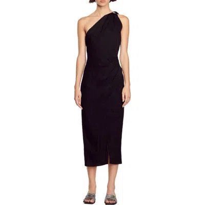 Sandro Capricorne One-shoulder Midi Dress In Black