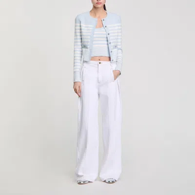 Sandro Cardigan À Rayures In Blue