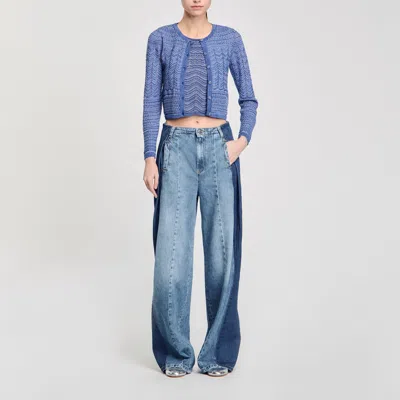 Sandro Cardigan En Maille Scintillante In Blue