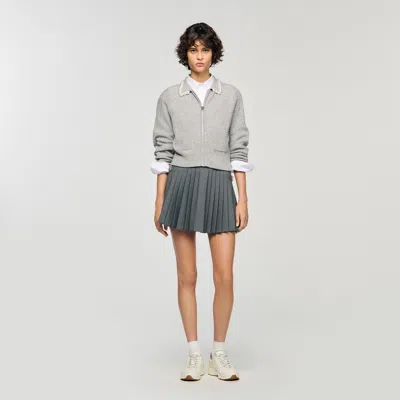 Sandro Cardigan With Beaded Collar In Gray