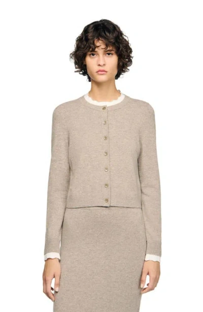 Sandro Cardigan With Contrast Collar In Brown