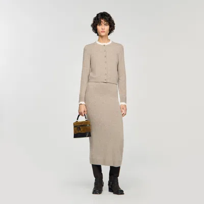 Sandro Cardigan With Contrast Collar In Gold