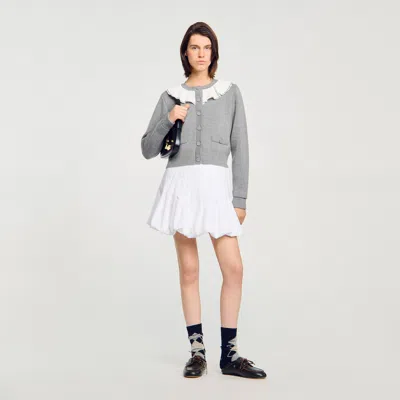 Sandro Cardigan With Contrast Collar In Gray