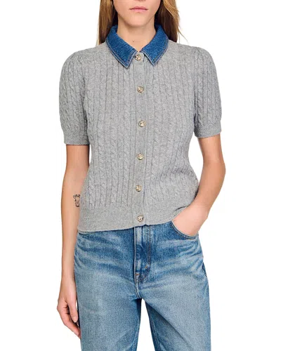 Sandro Cardigan With Denim Collar