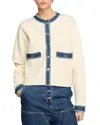 Sandro Cardigan With Denim Details In Ecru