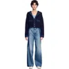 Sandro Cardigan With Denim Details In Navy Blue
