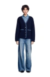 Sandro Cardigan With Denim Details In Navy Blue