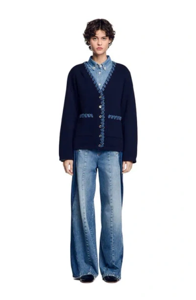 SANDRO SANDRO CARDIGAN WITH DENIM DETAILS