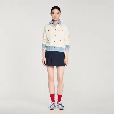 Sandro Womens Ecru Denim-hem Button-down Knitted Cardigan In White