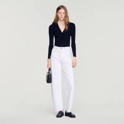 Sandro Embellished Ribbed-knit Cardigan In Black